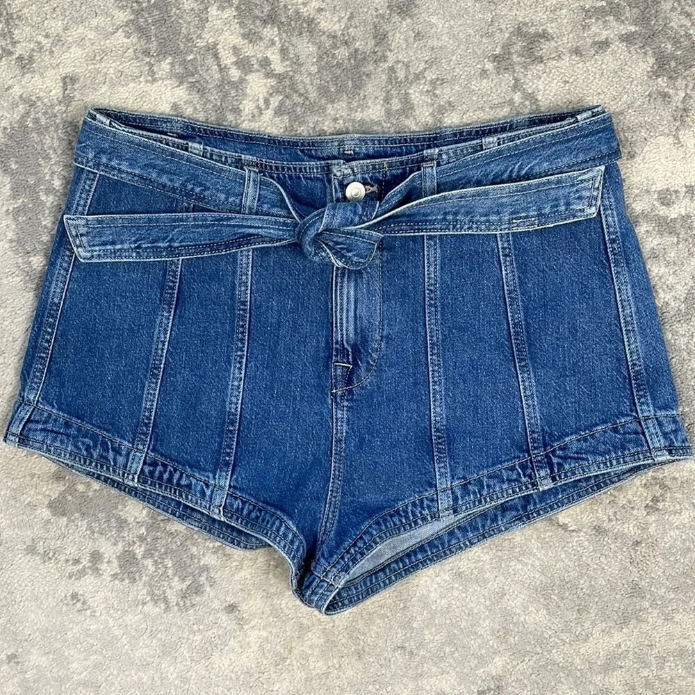 New All Saints Frankie Shorts High Rise Daisy Duke Cheeky Blue Denim Sz 30